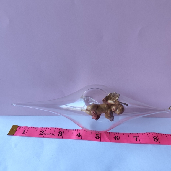 Roman Fontanini Hand Blown Glass Angel Hanging Christmas Ornament 8 1/2" Vintage - Picture 6 of 6
